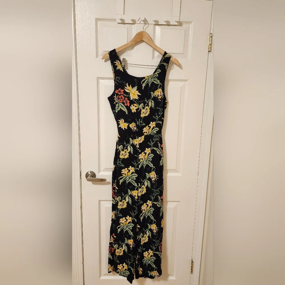 Floral Black tie back jumpsuit - Picture 1 of 4